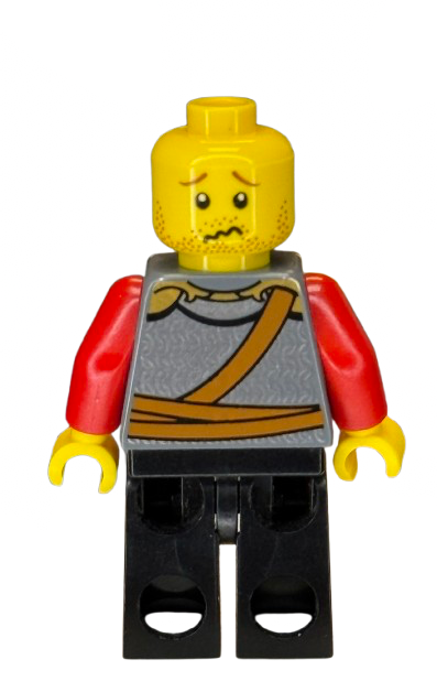 Kingdoms - Lion Knight Scale Mail with Chest Strap and Belt, Helmet with Neck Protector, Stubble Smile (Dual Sided Head), cas475