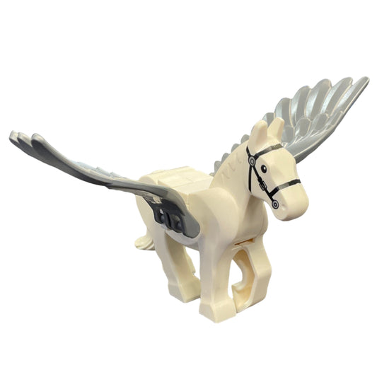 Pegasus, Movable Legs with Flat Silver Wings with Black Eyes, White Pupils, and Single Silver Buckle on Black Bridle Pattern (HP Abraxan), pegasus04