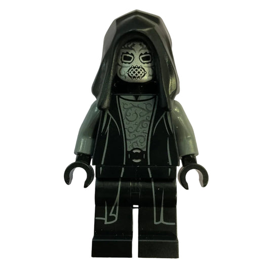 Death Eater - Black Hood, Dark Bluish Gray Arms, Large Open Mouth / Squinting Eyes, hp614 - LEGO® Harry Potter Minifigure