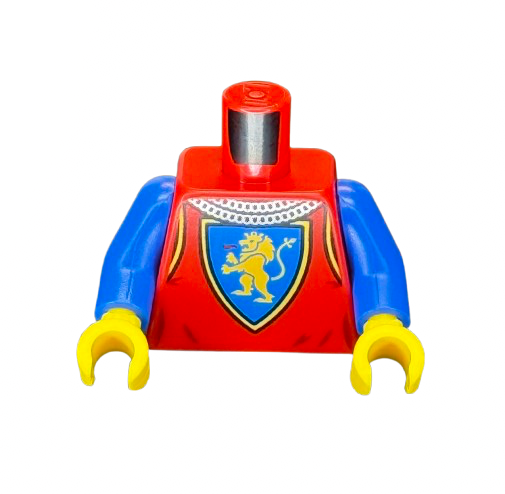 Torso Castle Surcoat, Silver Chain Mail Collar, Yellow Lion with Raised Foot on Blue Shield Emblem Pattern / Blue Arms / Yellow Hands, Part# 973pb4840c01