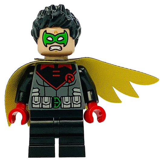 Robin - Green Mask, Red Hands, Black Medium Legs, Scalloped Asymmetrical Cape Black and Yellow Sides, sh1079 - LEGO® Batman™ Minifigure