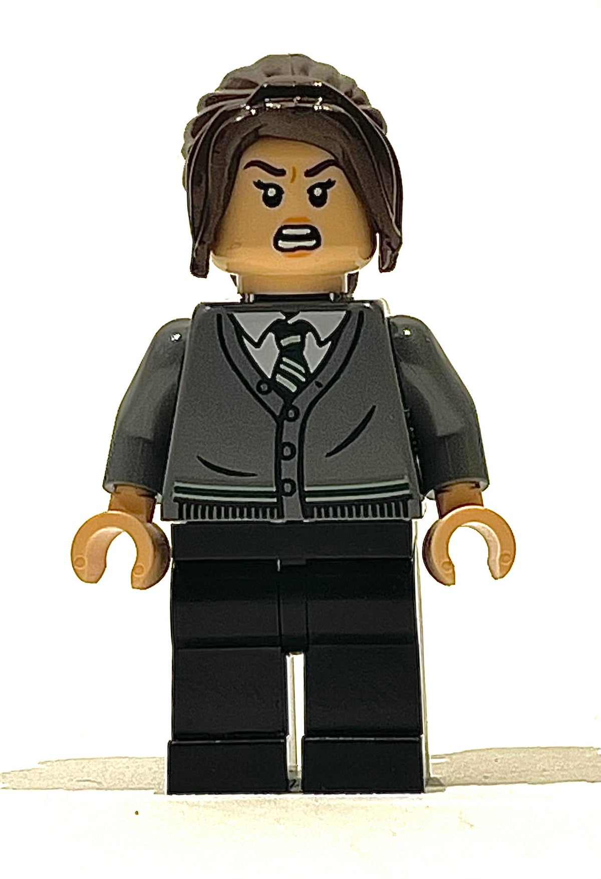 Pansy Parkinson - Dark Bluish Gray Slytherin Cardigan Sweater without Crest, Black Legs, hp400