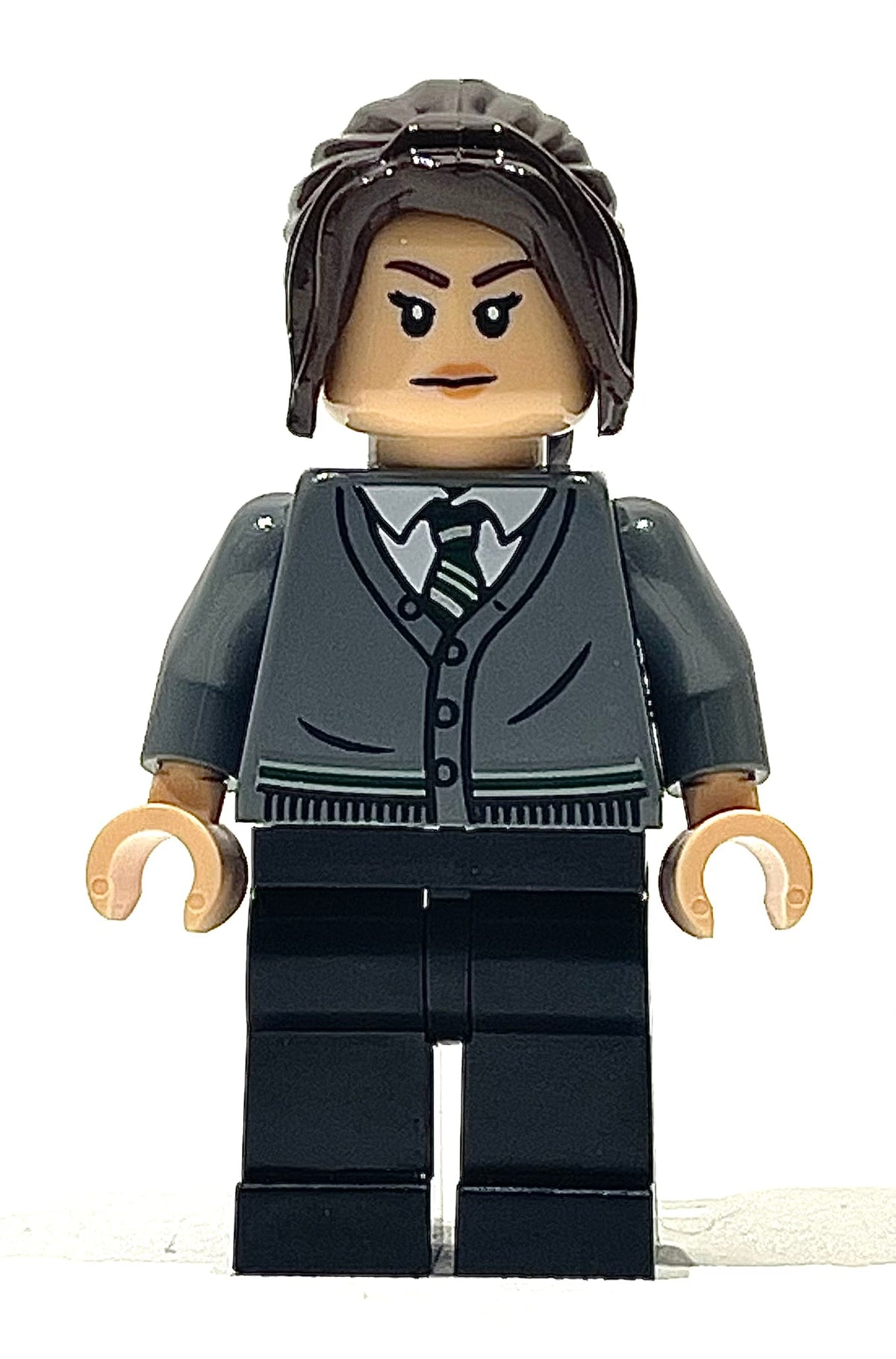 Pansy Parkinson - Dark Bluish Gray Slytherin Cardigan Sweater without Crest, Black Legs, hp400