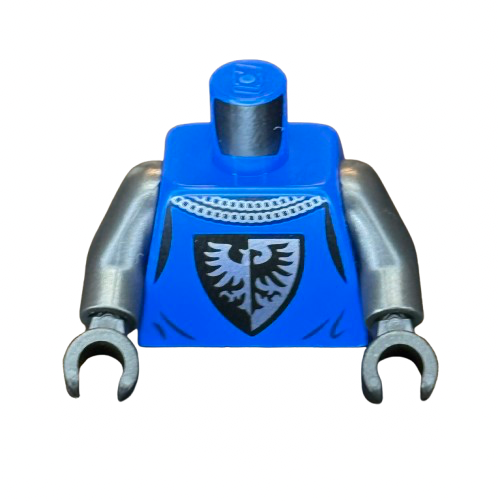 Torso Castle Surcoat, Silver Chain Mail Collar, Black Falcon with Spread Wings Shield Emblem Pattern / Pearl Dark Gray Arms / Black Hands, Part# 973pb4202c01