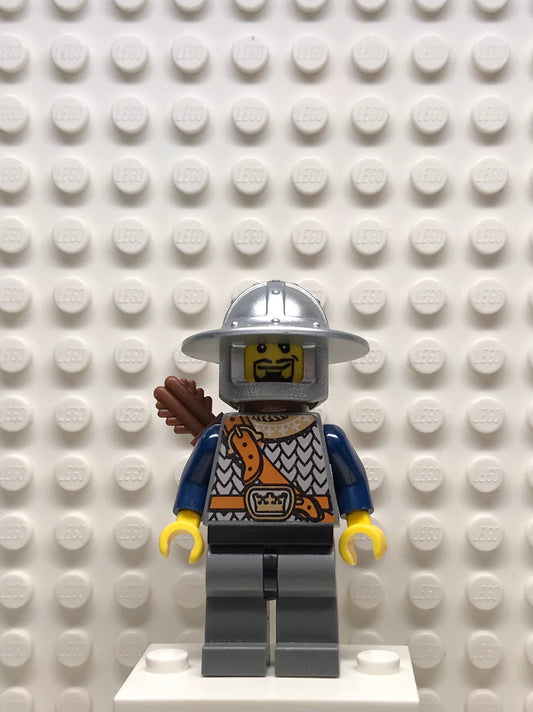 Fantasy Era, Crown Knight Scale Mail with Chest Strap, Helmet with Broad Brim, Curly Eyebrows and Goatee, Quiver, cas345