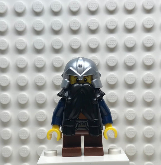Fantasy Era, Dwarf, Black Beard, Metallic Silver Helmet with Studded Bands, Dark Blue Arms, cas354