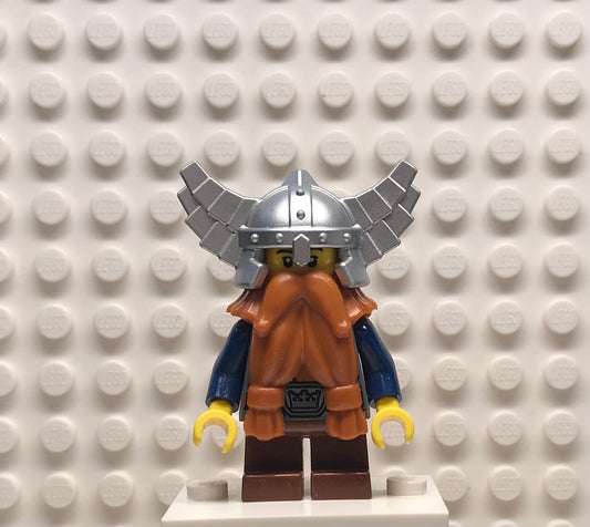 Fantasy Era, Dwarf, Dark Orange Beard, Metallic Silver Helmet with Wings, Dark Blue Arms, cas373