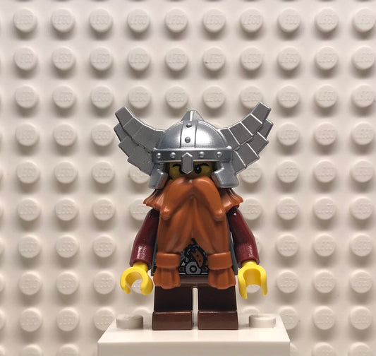 Fantasy Era, Dwarf, Dark Orange Beard, Metallic Silver Helmet with Wings, Dark Red Arms, cas357